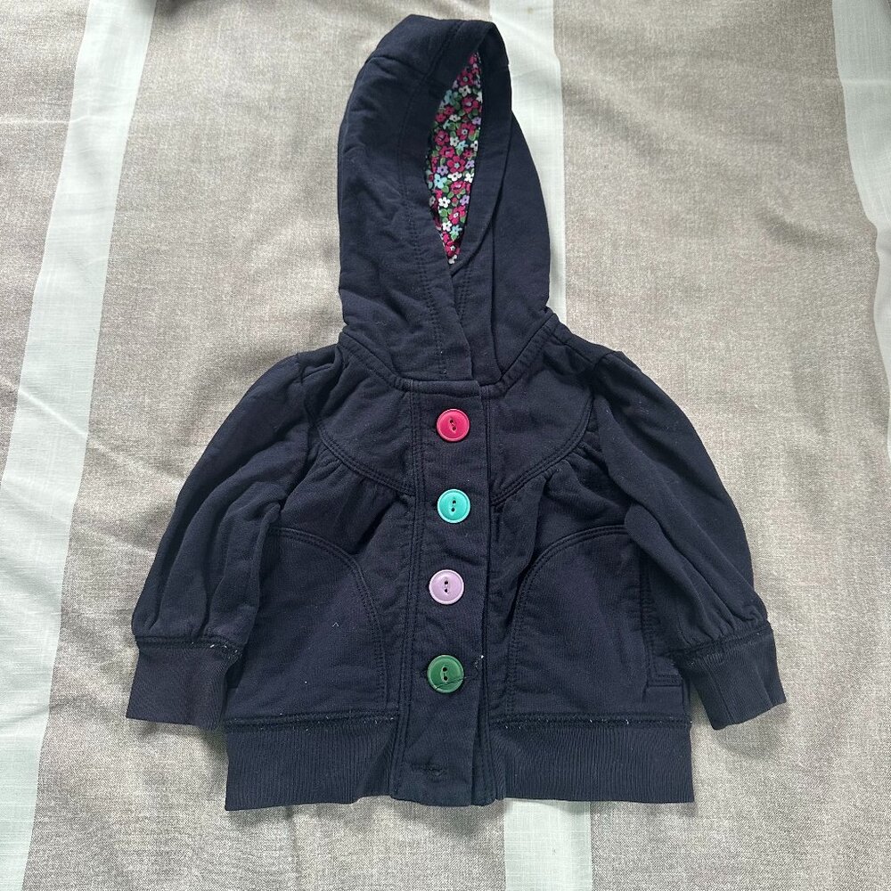EUC Baby Gap Navy Blue Button Front Hooded Sweatshirt Sz 3-6 mos